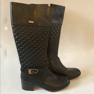 black quilted leather knee high riding boots